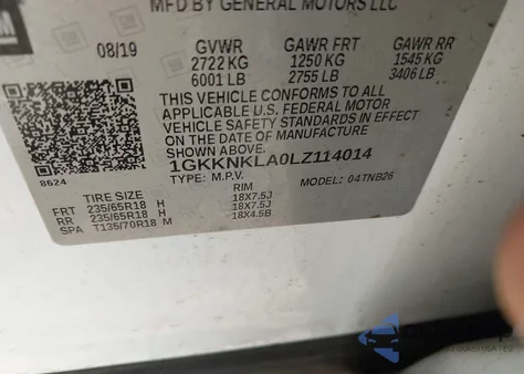 2020 GMC Acadia Fwd Sle from USA, damaged, VIN 1GKKNKLA0LZ114014